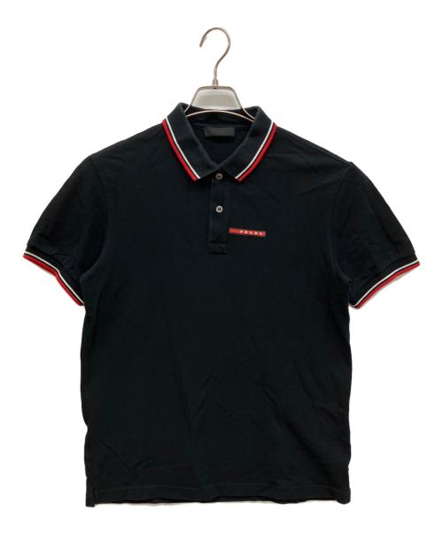 PRADA（プラダ）PRADA (プラダ) ラバーロゴ 半袖ポロシャツ ブラック サイズ:Lの古着・服飾アイテム