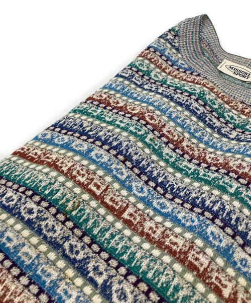 missoni sports（ミッソーニスポーツ）missoni sports (ミッソーニスポーツ) 総柄クルーネックニット ブルー サイズ:50の古着・服飾アイテム