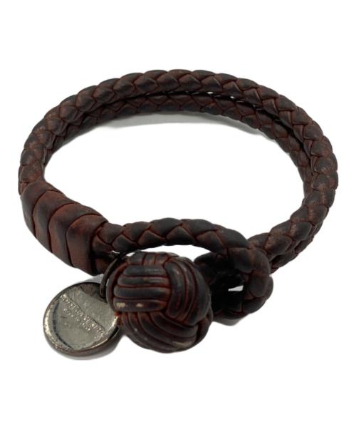 BOTTEGA VENETA（ボッテガベネタ）BOTTEGA VENETA (ボッテガベネタ) イントレチャートレザーブレスレット ブラウンの古着・服飾アイテム