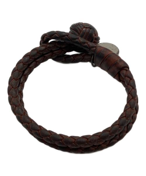 BOTTEGA VENETA（ボッテガベネタ）BOTTEGA VENETA (ボッテガベネタ) イントレチャートレザーブレスレット ブラウンの古着・服飾アイテム