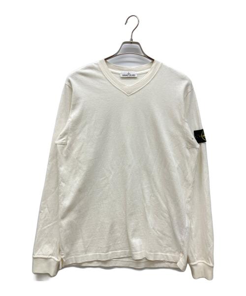 STONE ISLAND（ストーンアイランド）STONE ISLAND (ストーンアイランド) コットンジャージー Vネック スウェットシャツ ホワイト サイズ:Lの古着・服飾アイテム