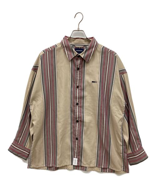 DESCENDANT（ディセンダント）DESCENDANT (ディセンダント) /CHIEF MULTI STRIPE LS SHIRT FULL　ストライプシャツ レッド×ベージュ サイズ:2の古着・服飾アイテム