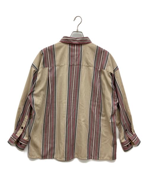 DESCENDANT（ディセンダント）DESCENDANT (ディセンダント) /CHIEF MULTI STRIPE LS SHIRT FULL　ストライプシャツ レッド×ベージュ サイズ:2の古着・服飾アイテム