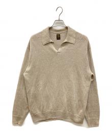 BATONER×Adam et Rope（バトナ―×アダム エ ロペ）の古着「WASHED HIGH COUNT LINEN POLO SKIPPERニットポロシャツ」｜ベージュ