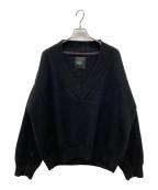 UNUSEDアンユーズド）の古着「v-neck knit LAMPO ZIPPER　Vネックニット」｜ブラック