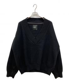 UNUSED（アンユーズド）の古着「v-neck knit LAMPO ZIPPER　Vネックニット」｜ブラック