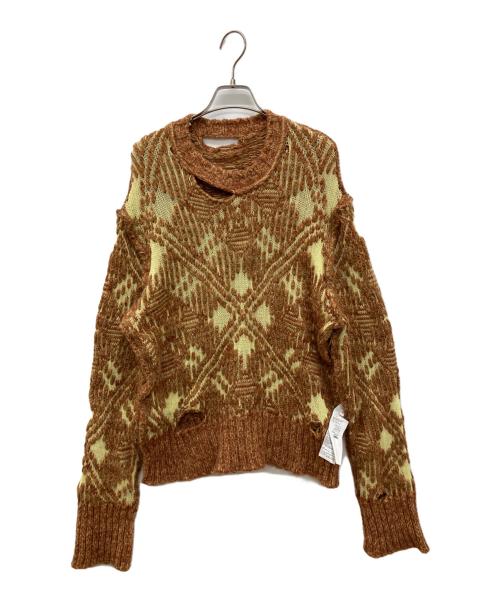 MM6 Maison Margiela（エムエムシックスメゾンマルジェラ）MM6 Maison Margiela (エムエムシックスメゾンマルジェラ) リバーシブル ニット　Distressed Sweater ブラウン サイズ:Mの古着・服飾アイテム
