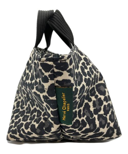 Herve Chapelier（エルベシャプリエ）Herve Chapelier (エルベシャプリエ) 舟形レオパードハンドバッグ ブラックの古着・服飾アイテム