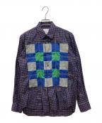 COMME des GARCONS SHIRTコムデギャルソンシャツ）の古着「パッチワークチェックシャツ」｜ネイビー