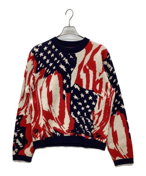 masu（エムエーエスユー）masu (エムエーエスユー) MARBLE FLAG SWEATER FLAG ネイビー×レッド サイズ:48の古着・服飾アイテム