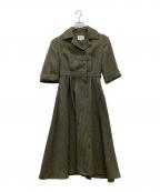 foufouフーフー）の古着「open collar herringbone one piece オープンカラーヘリンボーンワンピース」｜オリーブ