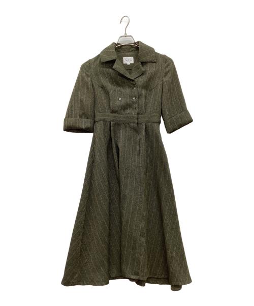 foufou（フーフー）foufou (フーフー) open collar herringbone one piece オープンカラーヘリンボーンワンピース オリーブの古着・服飾アイテム