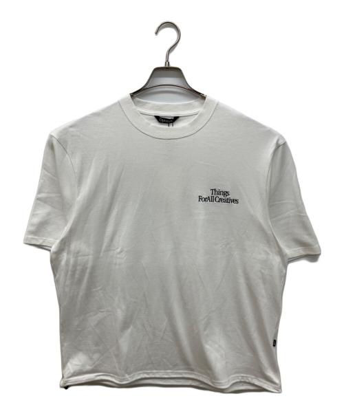 opt stuff（オプトスタフ）opt stuff (オプトスタフ) プリントTシャツ　 ロゴ Tシャツ　刺繍Ｔシャツ ホワイト サイズ:Ｌの古着・服飾アイテム