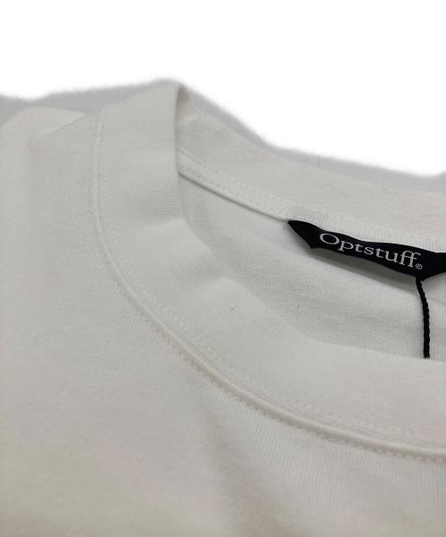 opt stuff（オプトスタフ）opt stuff (オプトスタフ) プリントTシャツ　 ロゴ Tシャツ　刺繍Ｔシャツ ホワイト サイズ:Ｌの古着・服飾アイテム