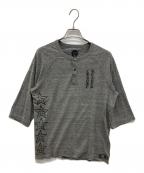 CHROME HEARTSクロムハーツ）の古着「Henley Neck Star Motif Three Quarter Sleeve Top　ヘンリーネック スターロゴ 七分袖カットソー」｜グレー