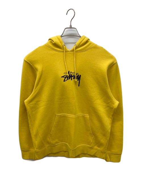 stussy（ステューシー）stussy (ステューシー) STOCK LOGO APPLIQUE HOODIE　ストックロゴアップリケフーディ　プルオーバーパーカー イエロー サイズ:Mの古着・服飾アイテム