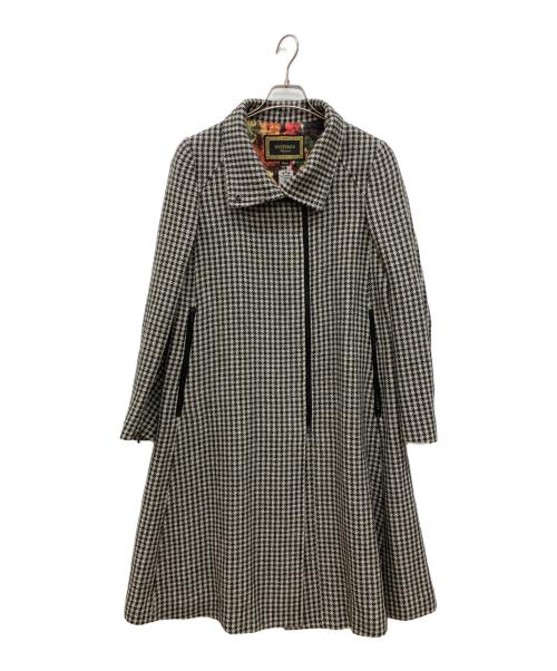 hysterics（ヒステリックス）hysterics (ヒステリックス) 千鳥格子柄ロングコート　裏地花柄 グレー サイズ:Ｍの古着・服飾アイテム