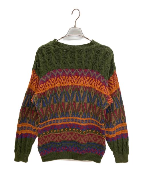 CHAPS RALPH LAUREN（チャップス ラルフローレン）CHAPS RALPH LAUREN (チャップス ラルフローレン) 総柄ニット　ネイティブ柄ニット　マルチカラークルーネックニット カーキ サイズ:Lの古着・服飾アイテム