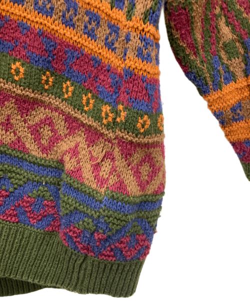 CHAPS RALPH LAUREN（チャップス ラルフローレン）CHAPS RALPH LAUREN (チャップス ラルフローレン) 総柄ニット　ネイティブ柄ニット　マルチカラークルーネックニット カーキ サイズ:Lの古着・服飾アイテム