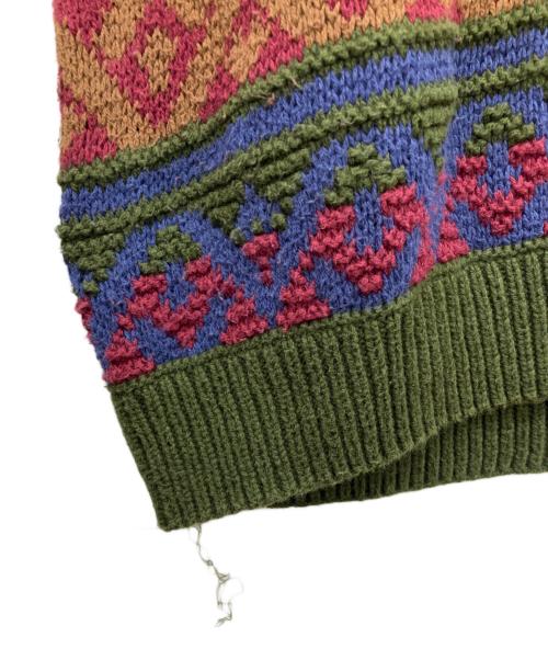 CHAPS RALPH LAUREN（チャップス ラルフローレン）CHAPS RALPH LAUREN (チャップス ラルフローレン) 総柄ニット　ネイティブ柄ニット　マルチカラークルーネックニット カーキ サイズ:Lの古着・服飾アイテム