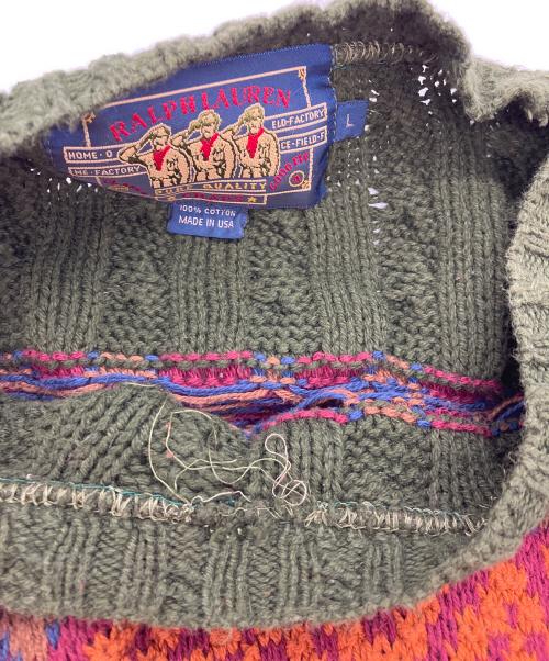 CHAPS RALPH LAUREN（チャップス ラルフローレン）CHAPS RALPH LAUREN (チャップス ラルフローレン) 総柄ニット　ネイティブ柄ニット　マルチカラークルーネックニット カーキ サイズ:Lの古着・服飾アイテム