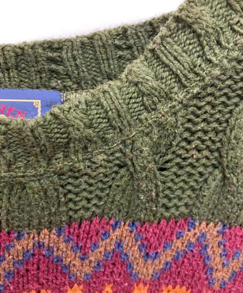 CHAPS RALPH LAUREN（チャップス ラルフローレン）CHAPS RALPH LAUREN (チャップス ラルフローレン) 総柄ニット　ネイティブ柄ニット　マルチカラークルーネックニット カーキ サイズ:Lの古着・服飾アイテム