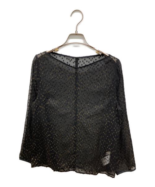 BALLSEY（ボールジィ）BALLSEY (ボールジィ) フォイルカットジャカード Vボートネックブラウス ブラック サイズ:36の古着・服飾アイテム