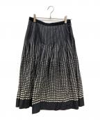 MARGARET HOWELLマーガレットハウエル）の古着「ハーフムーンプリントタックプリーツスカート」｜ネイビー