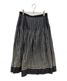 MARGARET HOWELL（マーガレットハウエル）の古着「ハーフムーンプリントタックプリーツスカート」｜ネイビー