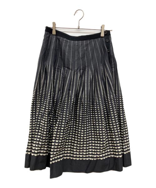 MARGARET HOWELL（マーガレットハウエル）MARGARET HOWELL (マーガレットハウエル) ハーフムーンプリントタックプリーツスカート ネイビー サイズ:3の古着・服飾アイテム