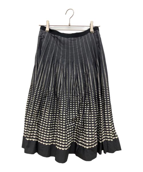 MARGARET HOWELL（マーガレットハウエル）MARGARET HOWELL (マーガレットハウエル) ハーフムーンプリントタックプリーツスカート ネイビー サイズ:3の古着・服飾アイテム