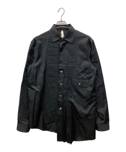 SOSHIOTSUKI（ソウシ オオツキ）SOSHIOTSUKI (ソウシ オオツキ) 21AW　ASYMMETRY EVENING SHIRT　レーヨン　長袖シャツ ブラック サイズ:46の古着・服飾アイテム
