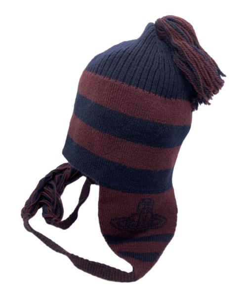 Vivienne Westwood（ヴィヴィアンウエストウッド）Vivienne Westwood (ヴィヴィアンウエストウッド) ORB　オーブ フラップ付ワッチ ニット キャップ ネイビーの古着・服飾アイテム