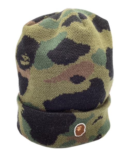 A BATHING APE（ア ベイシング エイプ）A BATHING APE (ア ベイシング エイプ) カモ柄ニットキャップ オリーブ サイズ:Fの古着・服飾アイテム