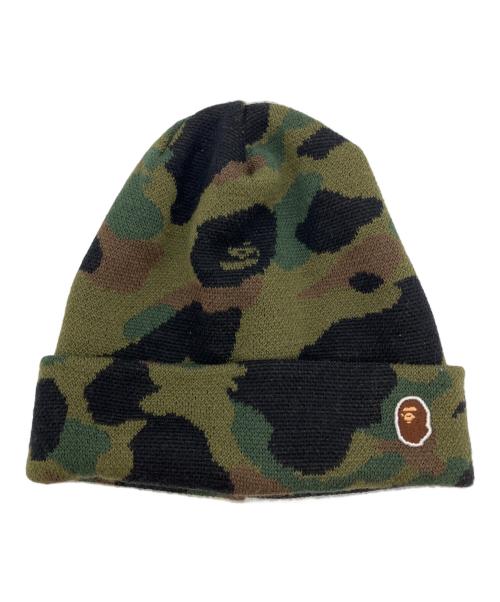 A BATHING APE（ア ベイシング エイプ）A BATHING APE (ア ベイシング エイプ) カモ柄ニットキャップ オリーブ サイズ:Fの古着・服飾アイテム