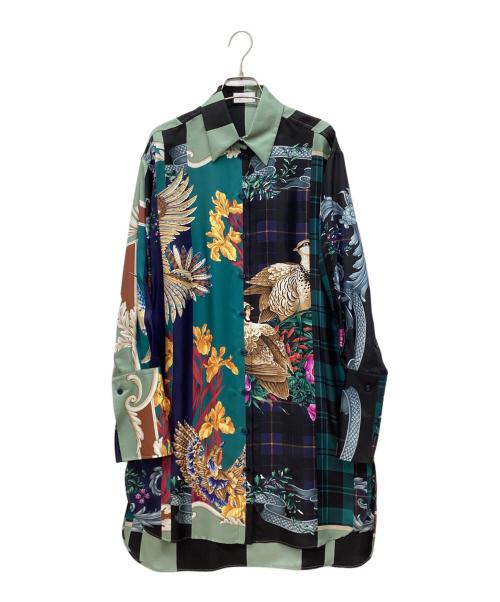 Salvatore Ferragamo（サルヴァトーレ フェラガモ）Salvatore Ferragamo (サルヴァトーレ フェラガモ) パッチワークシルクロングラインシャツ グリーン サイズ:40の古着・服飾アイテム