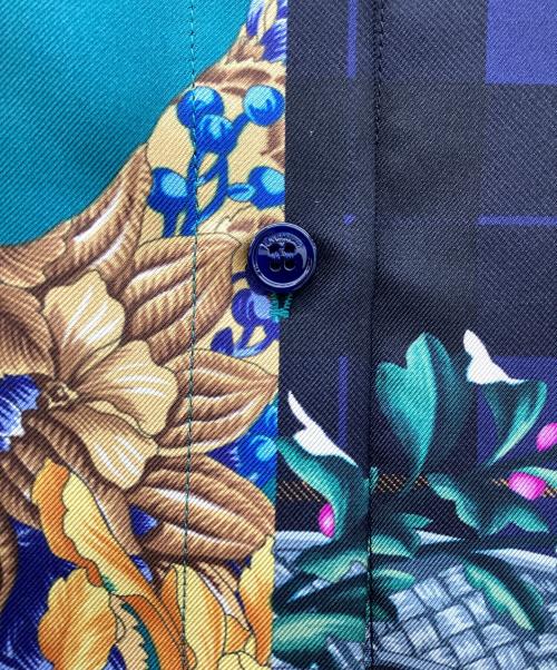 Salvatore Ferragamo（サルヴァトーレ フェラガモ）Salvatore Ferragamo (サルヴァトーレ フェラガモ) パッチワークシルクロングラインシャツ グリーン サイズ:40の古着・服飾アイテム