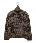 FENDIフェンディ）の古着「ズッカ柄タートルネックニット」｜ブラック×ブラウン