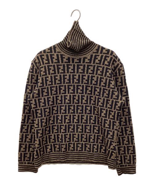 FENDI（フェンディ）FENDI (フェンディ) ズッカ柄タートルネックニット ブラック×ブラウン サイズ:不明の古着・服飾アイテム