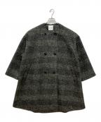 Spick and Spanスピックアンドスパン）の古着「Wスライバーノーカラーチェックポンチョコート」｜ブラック