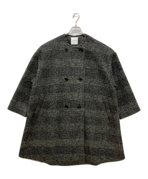 Spick and Span（スピック＆スパン）Spick and Span (スピックアンドスパン) Wスライバーノーカラーチェックポンチョコート ブラック サイズ:36の古着・服飾アイテム