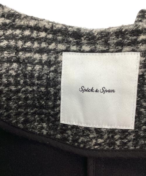 Spick and Span（スピック＆スパン）Spick and Span (スピックアンドスパン) Wスライバーノーカラーチェックポンチョコート ブラック サイズ:36の古着・服飾アイテム