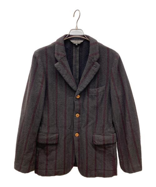 COMME des GARCONS HOMME PLUS（コムデギャルソンオムプリュス）COMME des GARCONS HOMME PLUS (コムデギャルソンオムプリュス) 02AWウール縮絨ストライプ3B ジャケット グレー サイズ:Mの古着・服飾アイテム