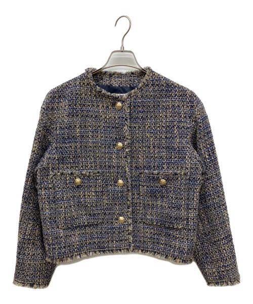 23区（ニジュウサンク）23区 (ニジュウサンク) GIOLICA ボタン ツイード ジャケット ネイビー サイズ:38の古着・服飾アイテム