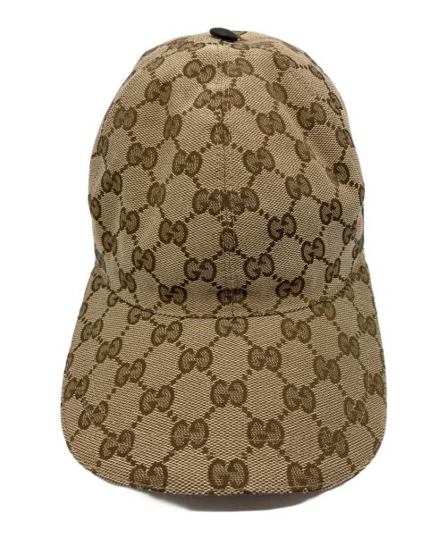 GUCCI（グッチ）GUCCI (グッチ) ウェブ ストライプ付き GGキャンバス ベースボールキャップ ブラウン サイズ:Mの古着・服飾アイテム