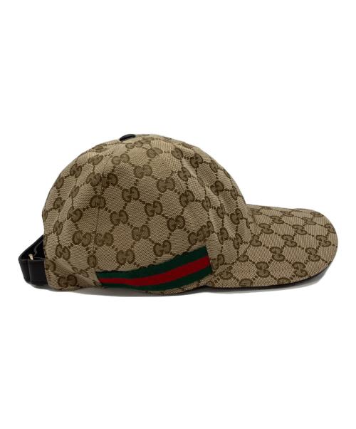 GUCCI（グッチ）GUCCI (グッチ) ウェブ ストライプ付き GGキャンバス ベースボールキャップ ブラウン サイズ:Mの古着・服飾アイテム
