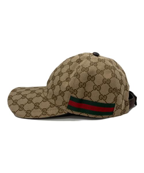 GUCCI（グッチ）GUCCI (グッチ) ウェブ ストライプ付き GGキャンバス ベースボールキャップ ブラウン サイズ:Mの古着・服飾アイテム