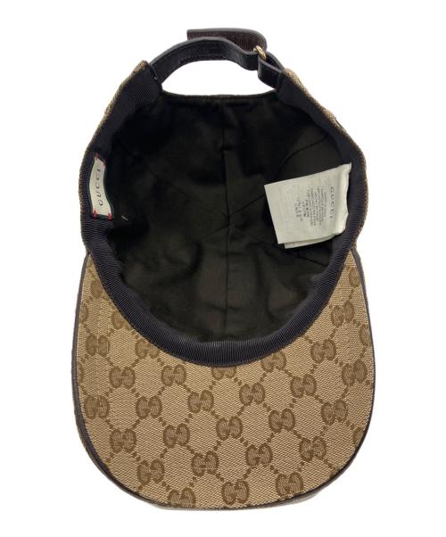 GUCCI（グッチ）GUCCI (グッチ) ウェブ ストライプ付き GGキャンバス ベースボールキャップ ブラウン サイズ:Mの古着・服飾アイテム