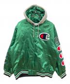 Champion×SUPREMEチャンピオン×シュプリーム）の古着「Hooded Satin Varsity Jacket コラボフーデットサテンヴァーシティジャケット　」｜グリーン