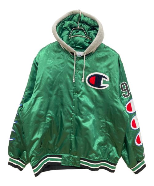 Champion（チャンピオン）Champion (チャンピオン) Supreme (シュプリーム) Hooded Satin Varsity Jacket コラボフーデットサテンヴァーシティジャケット　 グリーン サイズ:XLの古着・服飾アイテム